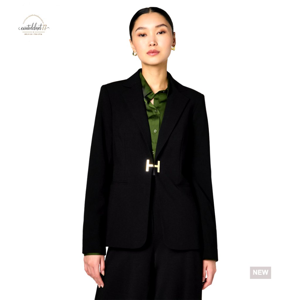 Classic Black Blazer Minimal Chic Office Workwear Regular Fit Woven Fabric
